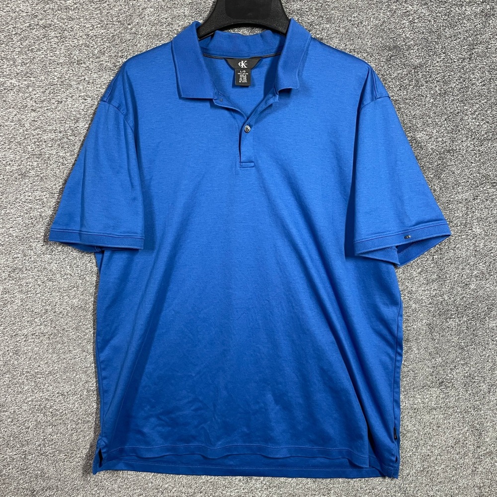 Calvin Klein Polo Shirt‎ Mens Large Blue 100% Cotton Short Sleeve